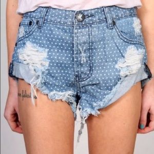 One Teaspoon Distressed Polkadot Denim Shorts 26